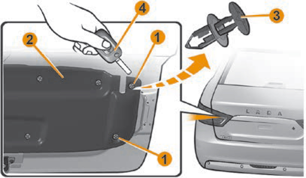 Рис. 14. Замена ламп света заднего хода и габаритного огня на наружном фонаре