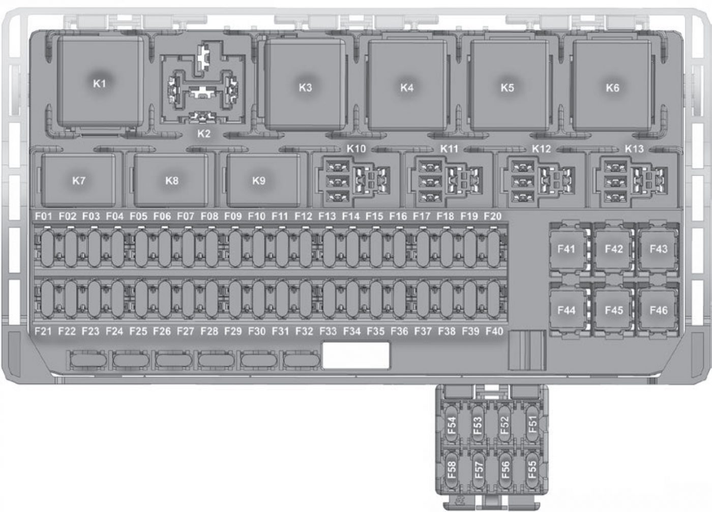 Рис. 3б. Расположение предохранителей и реле в монтажном блоке салона (в вариантном исполнении)